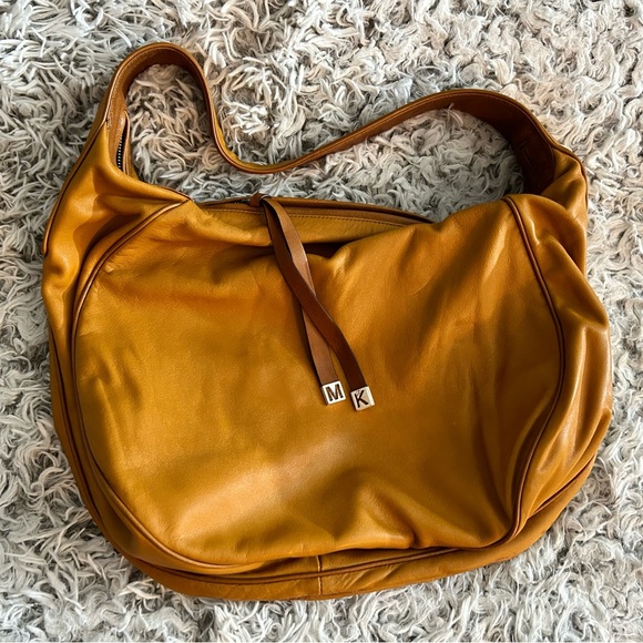 Vintage Michael Kors Tan Brown Leather Hobo Shoulder Bag Purse Boho - Picture 5 of 12